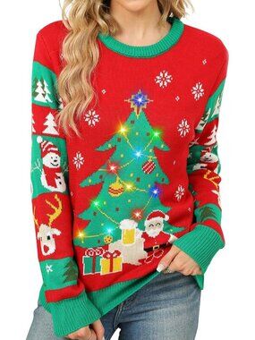 Light Up Ugly Christmas Sweater for Women 2024 | LED Bulbs, Funny Holiday Party